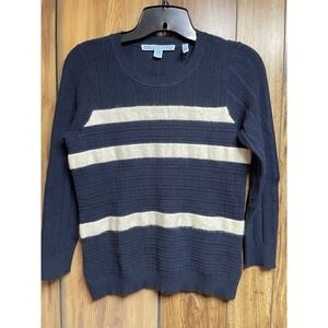 Draper James Sweater Womens Medium‎ Navy Wool Blend White Stripe